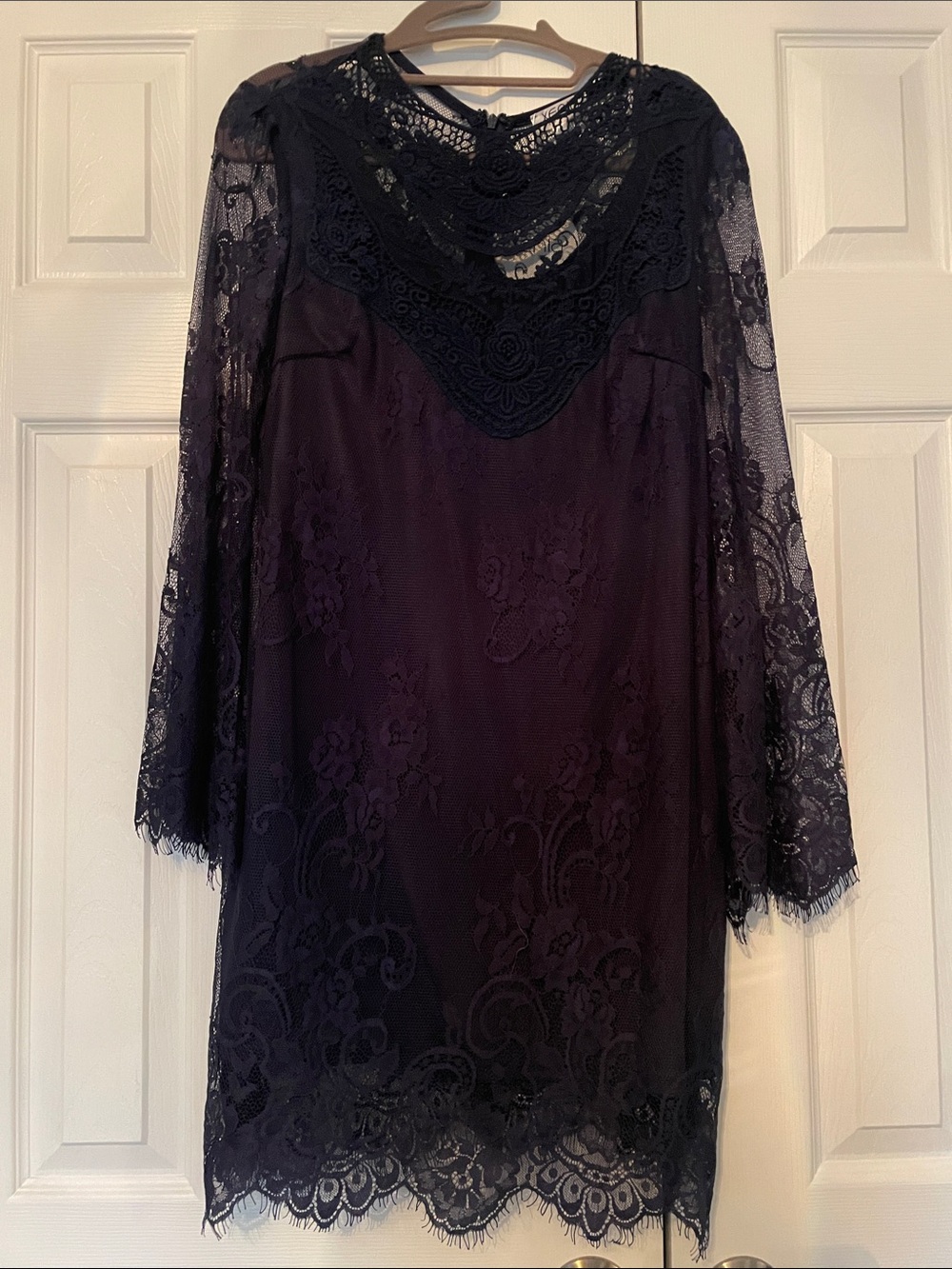 Xenia Boutique Black Lace Long-Sleeve Slip Dress
